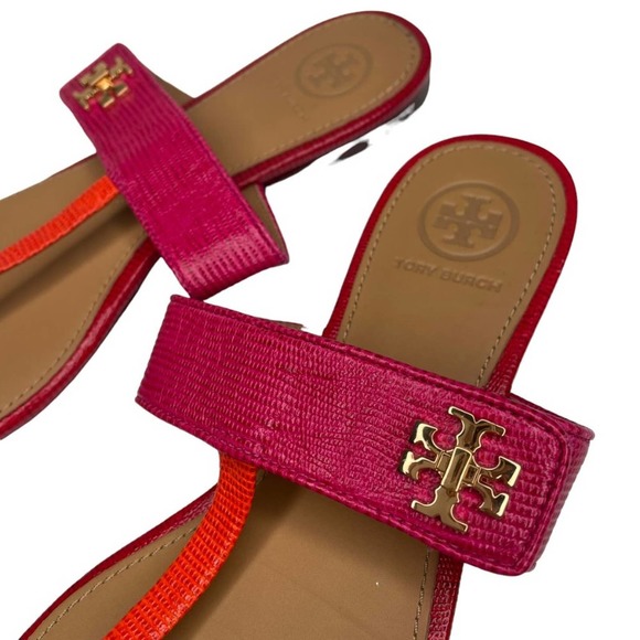 Tory Burch Kira Thong Sandals Embossed Leather Colorblock Flip Flops Size 6 - Picture 9 of 10